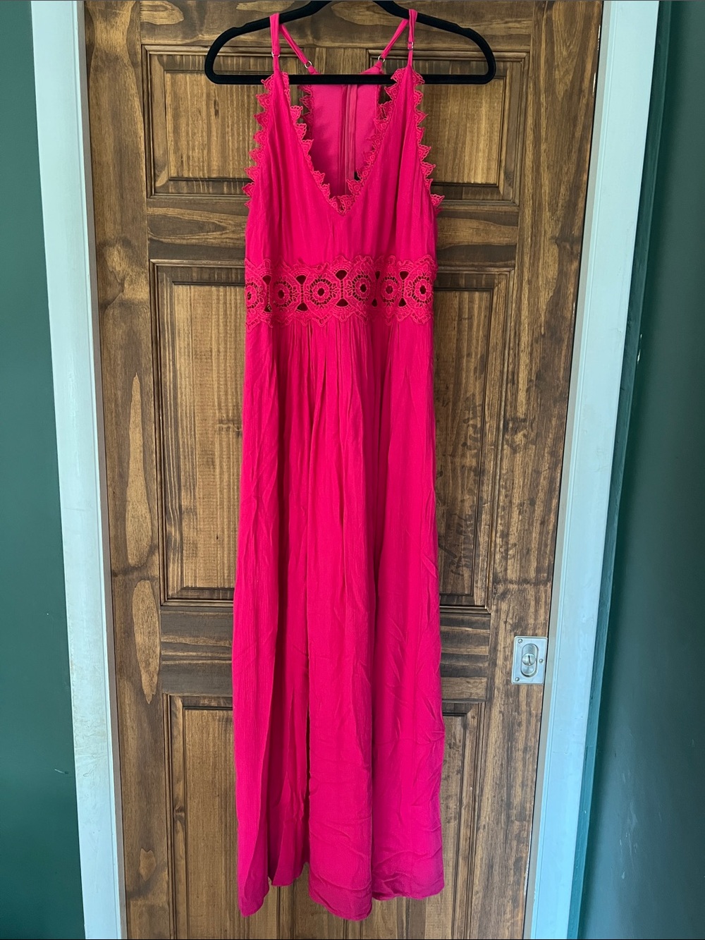 Lulu's Hot Pink Crochet-Waist Maxi Dress